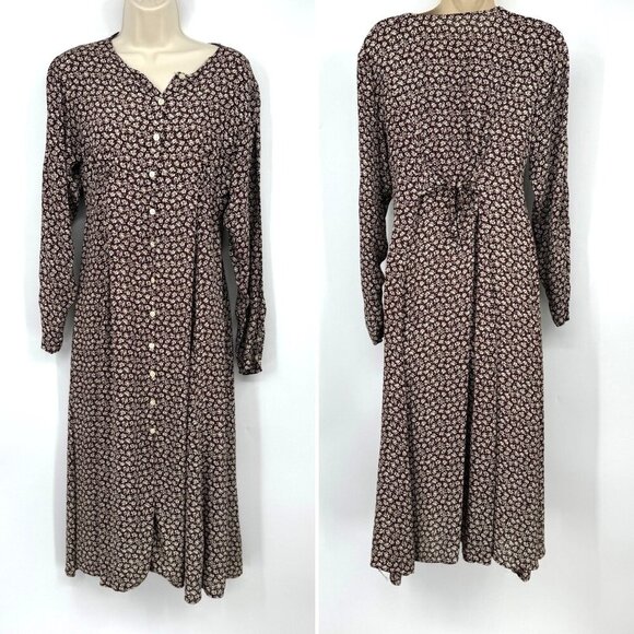Flower Button Dress Tie back Y2K ditzy floral Long style trend cottage core - Picture 1 of 11